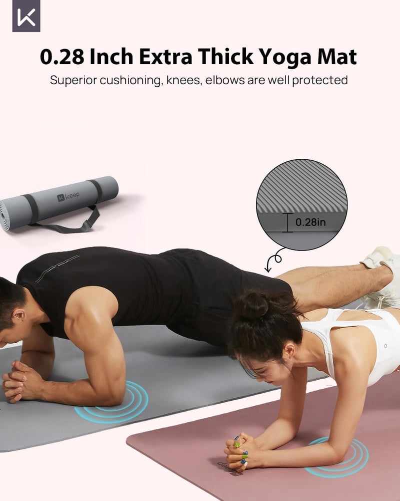 Keep Yoga Mat, 32" Extra Wide Exercise Mat with Strap for Men and Women, 7mm Thick Double-Sided Non-Slip Eco-friendly Yoga Mat for Pilates, Workout and Fitness - Image 2